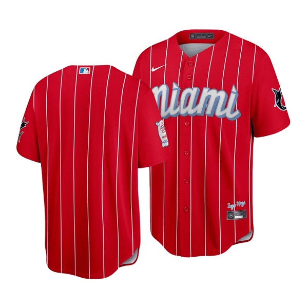 Men's Miami Marlins Blank 2021 Red City Connect Cool Base Stitched Jersey